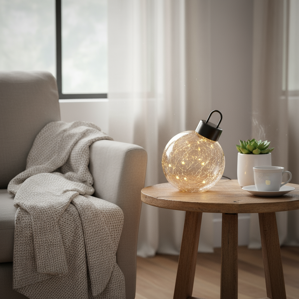 Julekule LED i glass svart