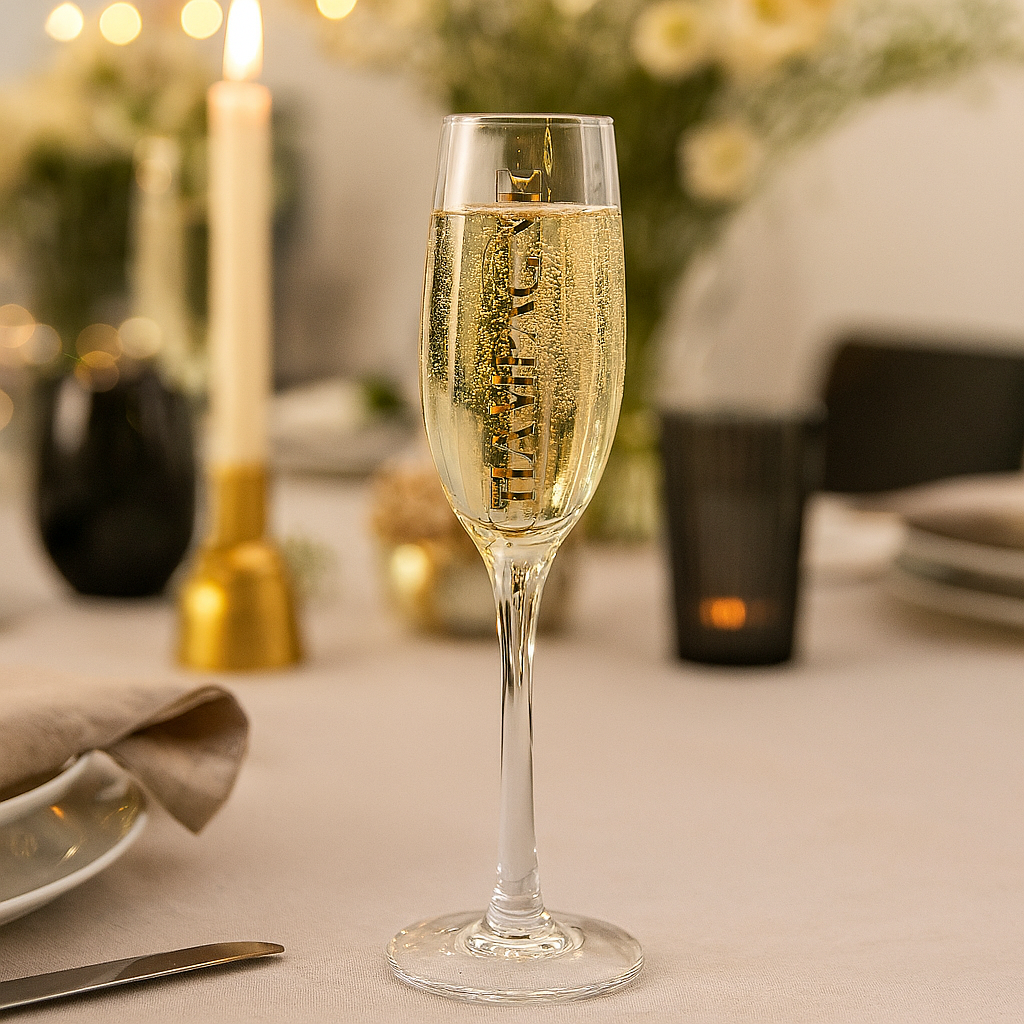 Champagneglass, transparent/gull