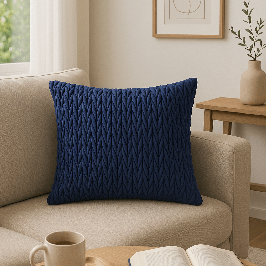 Putetrekk flettet velur blå 45 x 45 cm - Lindas Dekor