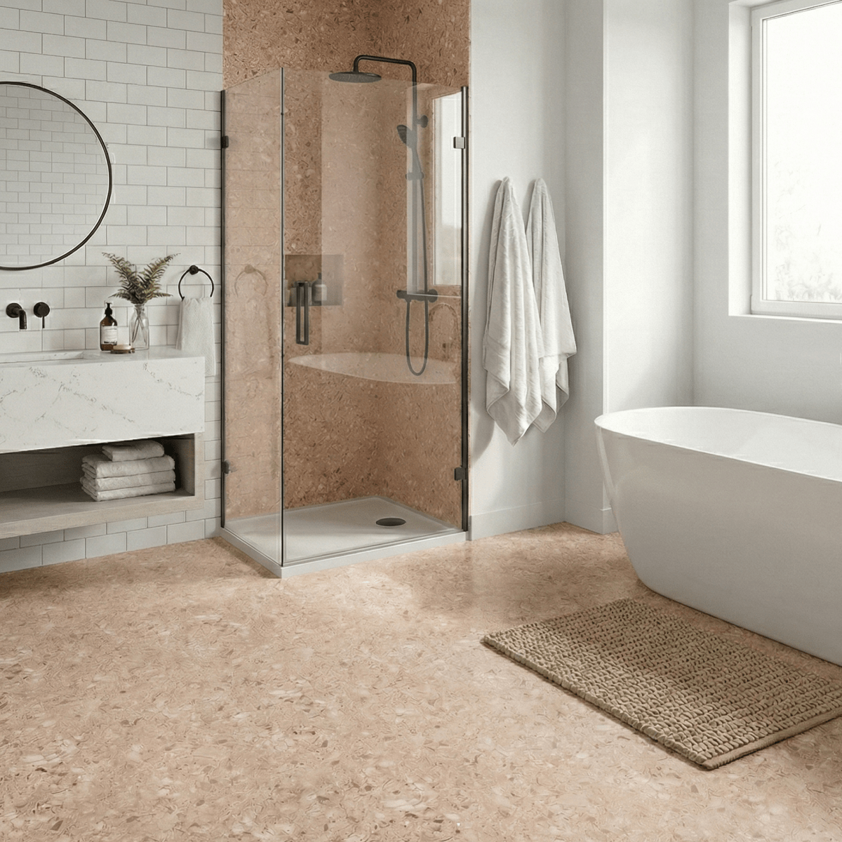 8 - pk Lisboa Terrazzo sand selvklebende fliser - Lindas Dekor
