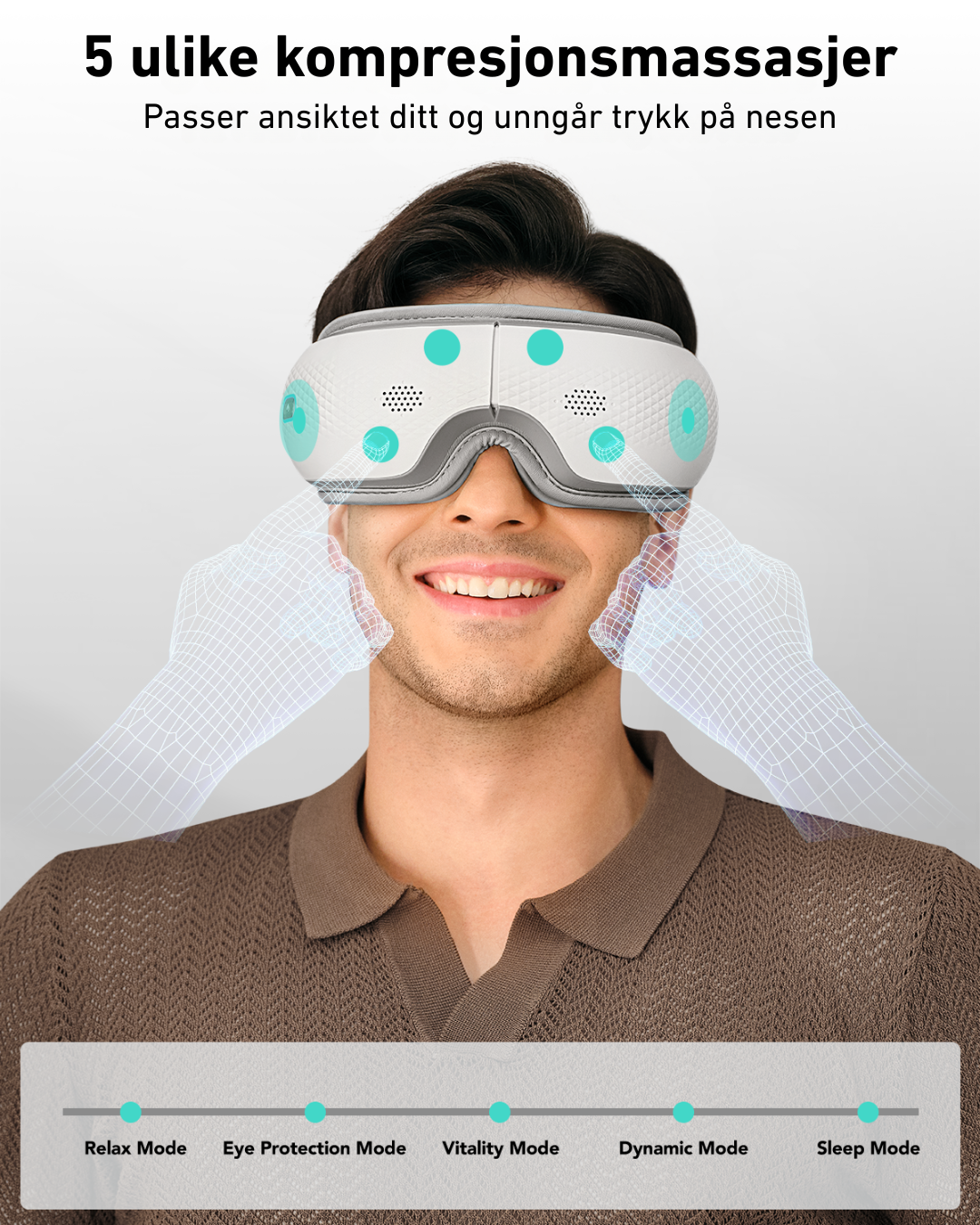 Massasjemaske for migrene og hodepine med 5 kompresjonsprogrammer – relax, eye protection, vitality, dynamic og sleep mode