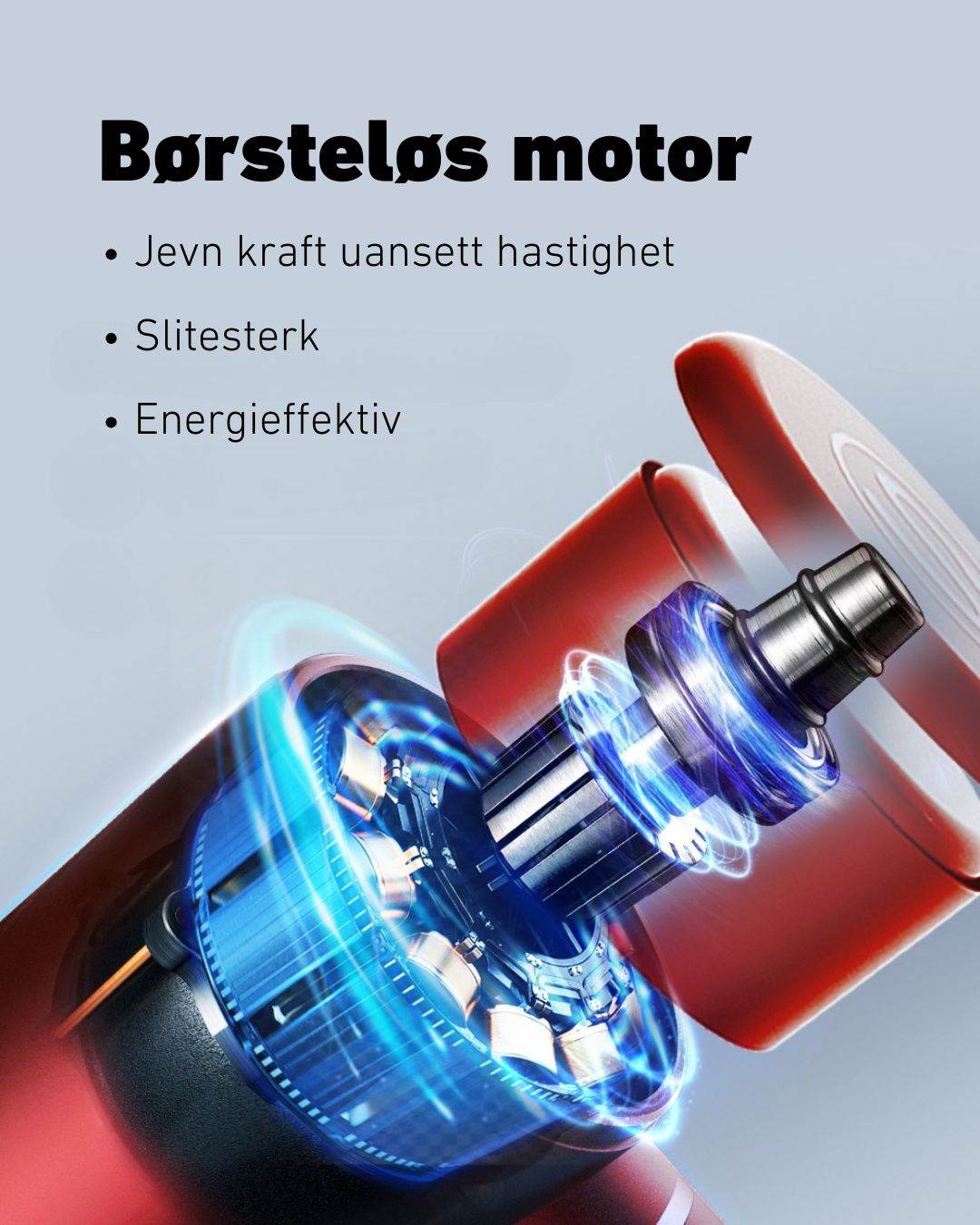 Massasjepistol med børsteløs motor for jevn kraft, høy slitestyrke og energieffektivitet