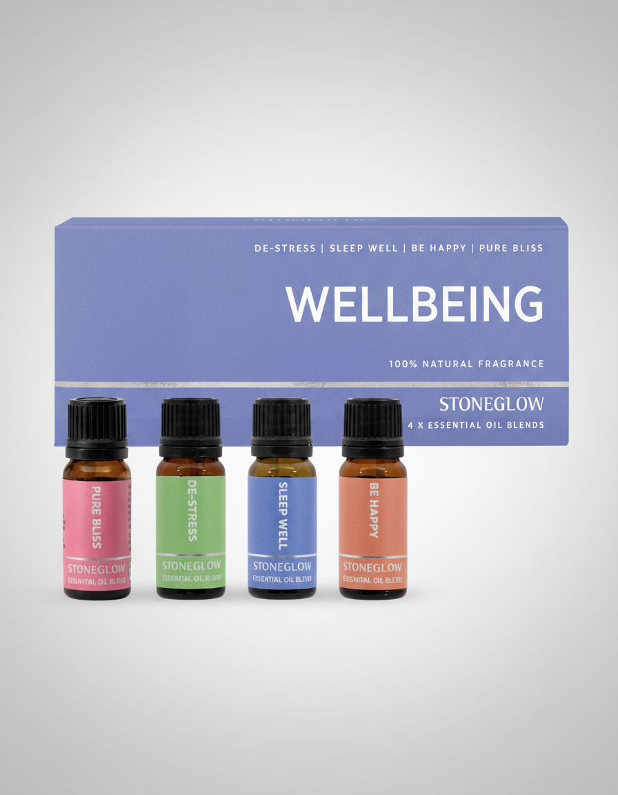 Wellbeing gavesett med eteriske oljer, 4 stk x 10 ml