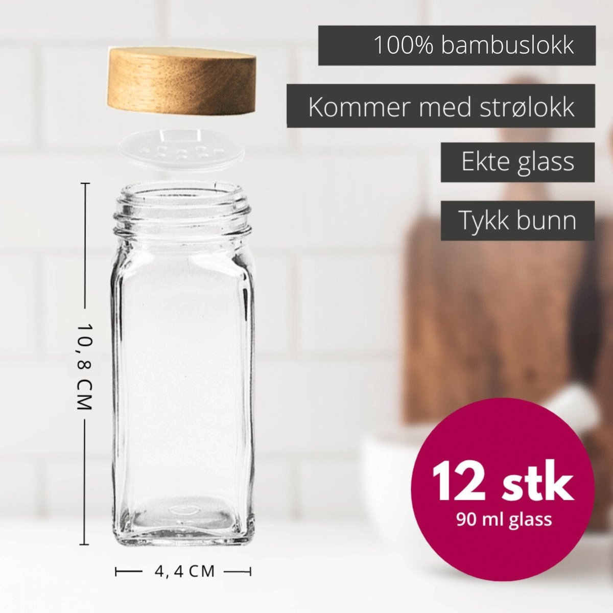 Krydderglass firkantet 12-pk stablet i kjøkkenskap