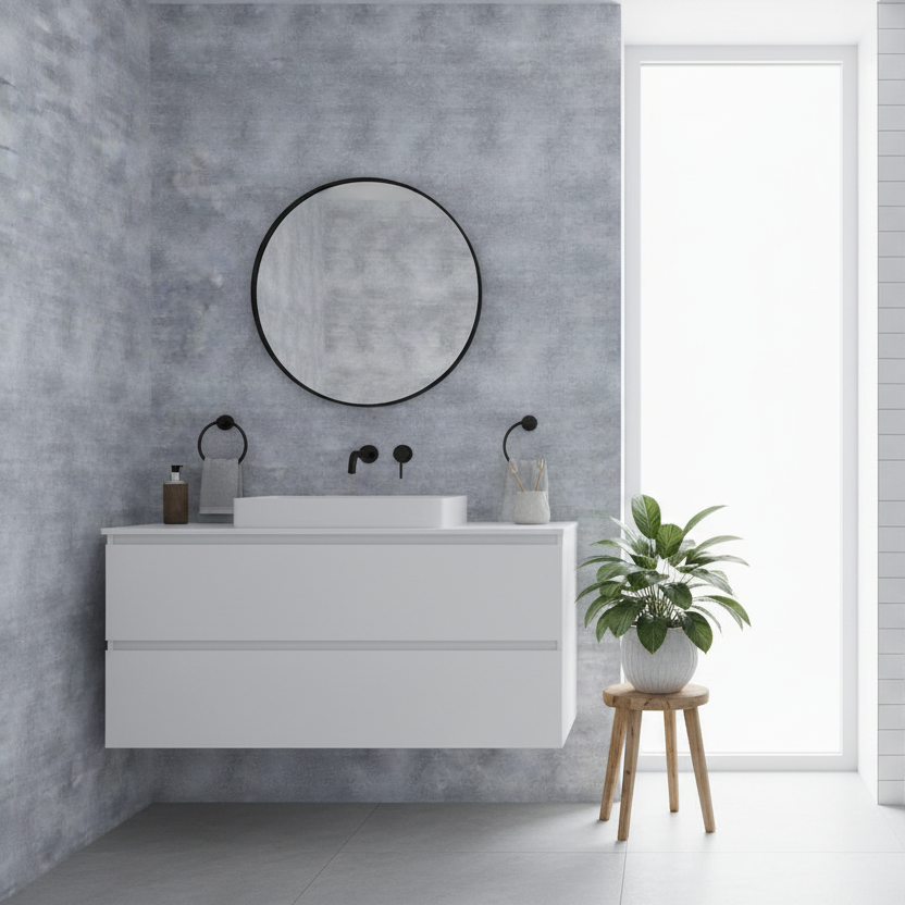 Betonggrå selvklebende kontaktplast med realistisk betongstruktur og industrielt uttrykk