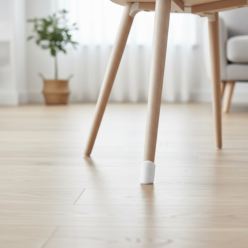 Pakke med hvite filtknott 35 mm brukt som gulvbeskyttelse