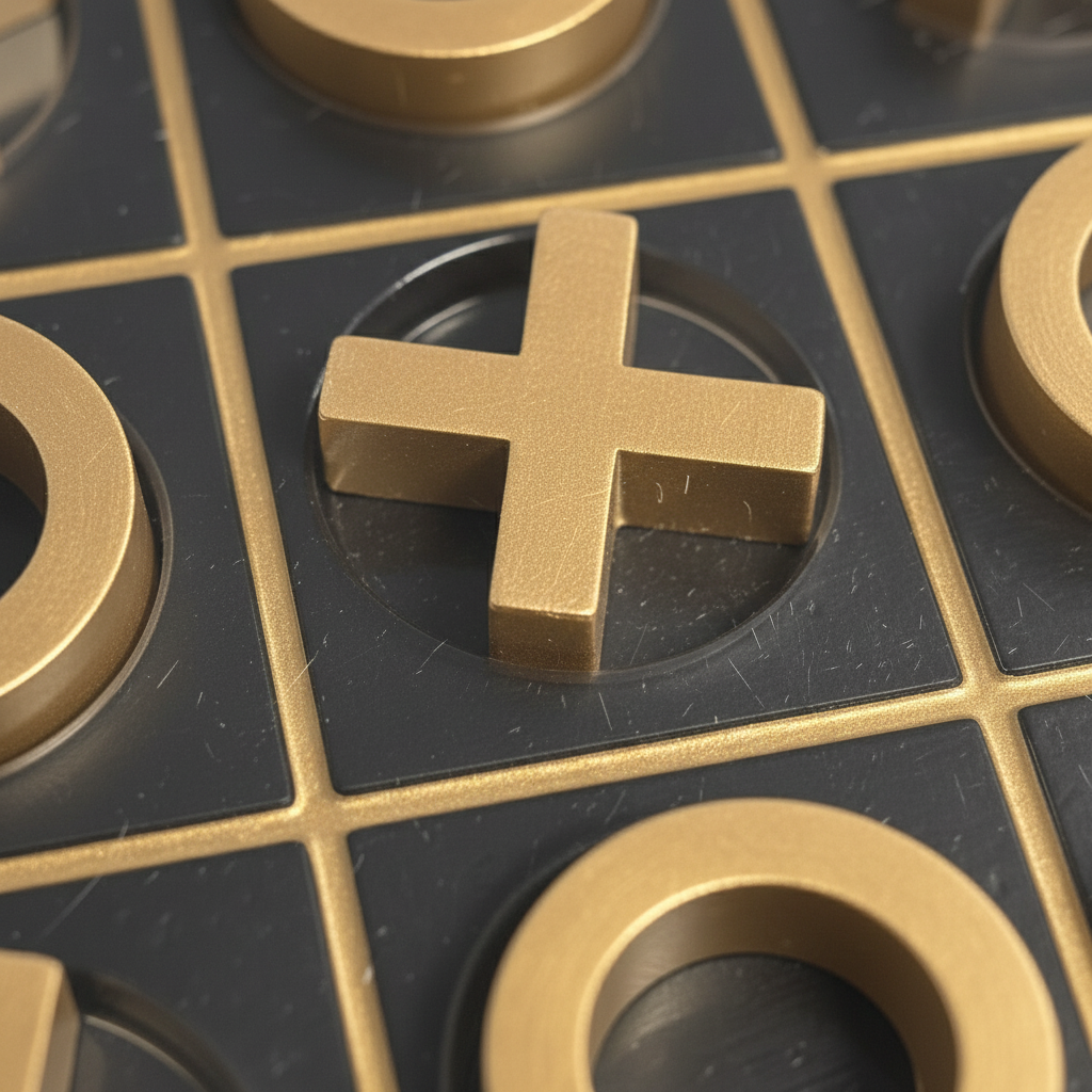 Dekorativt 3 på rad-brettspill i sort og gull – eksklusiv design i tre og metall