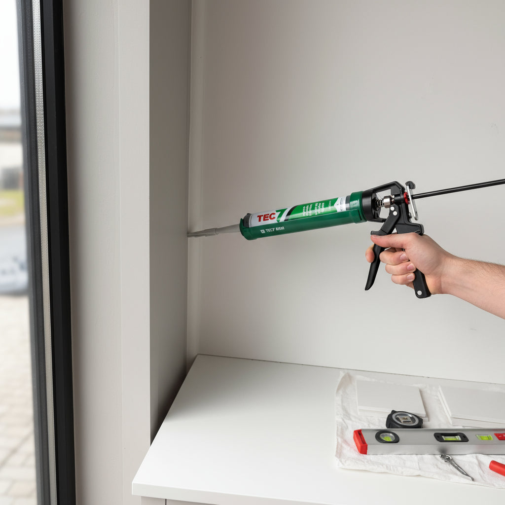 TEC7 fugepistol i metall med sort håndtak, klar til bruk med 310 ml patron.