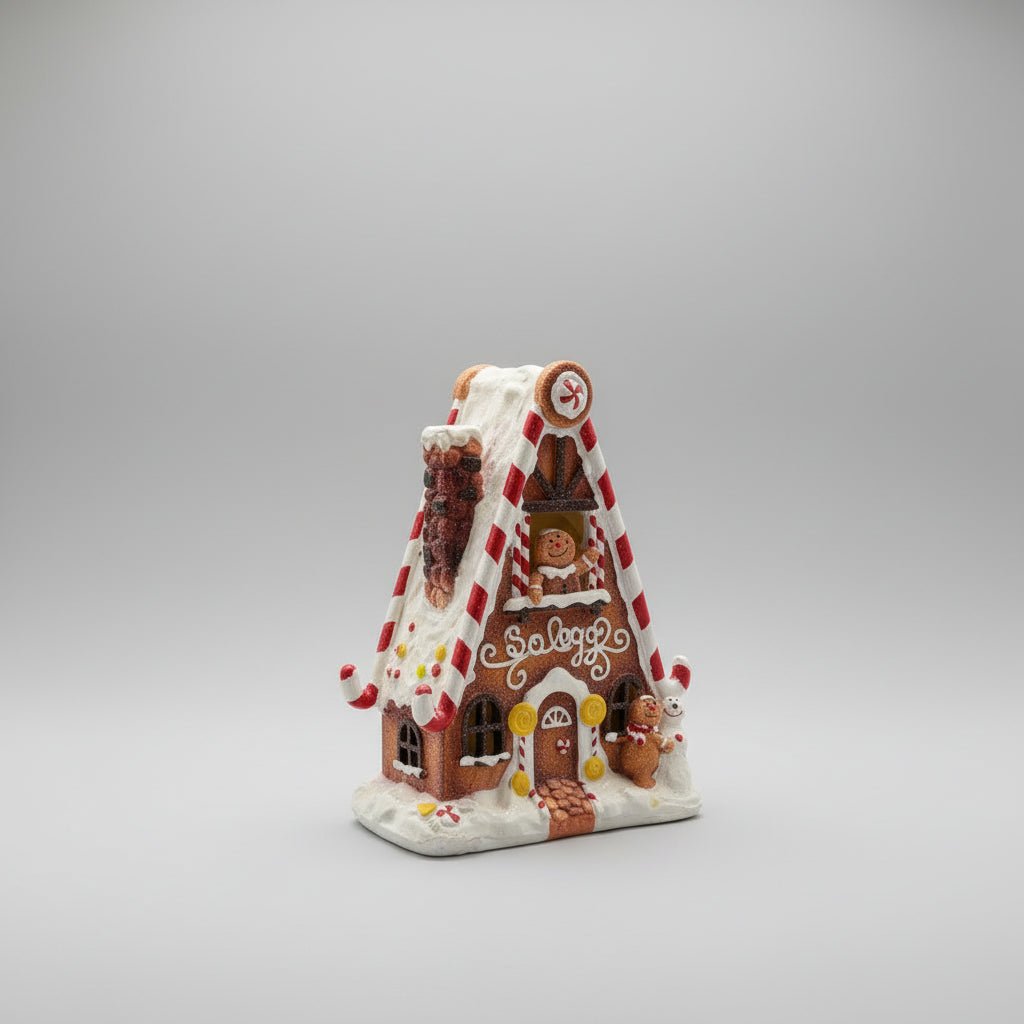 Klassisk peberkagehus i harpiks – nostalgiisk juledekorasjon med glitrende detaljer