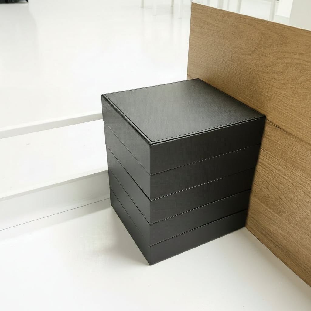 Smykkeboks 4 etasjer kunstskinn sort