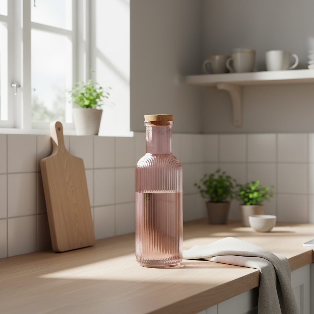 Glassflaske rosa 1 Liter 28 cm