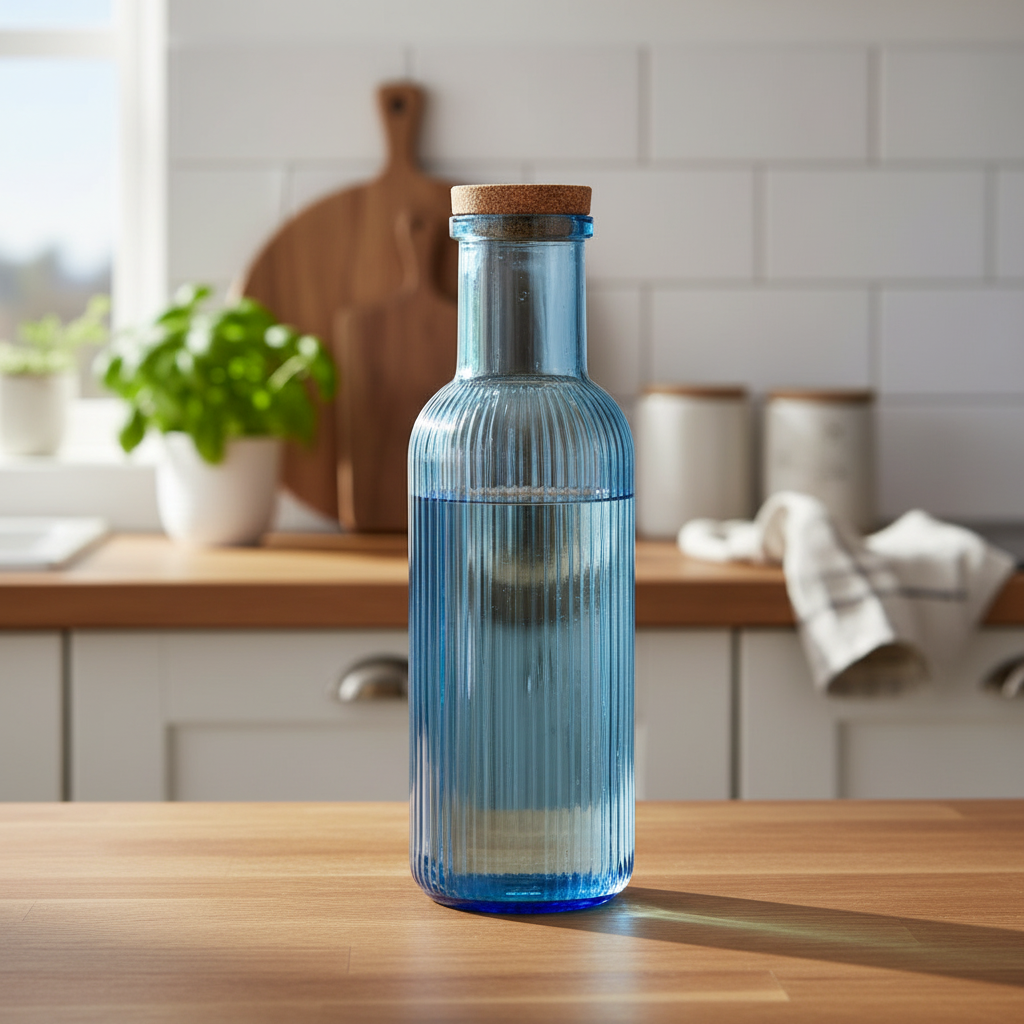 Glassflaske blå 1 liter 28 cm