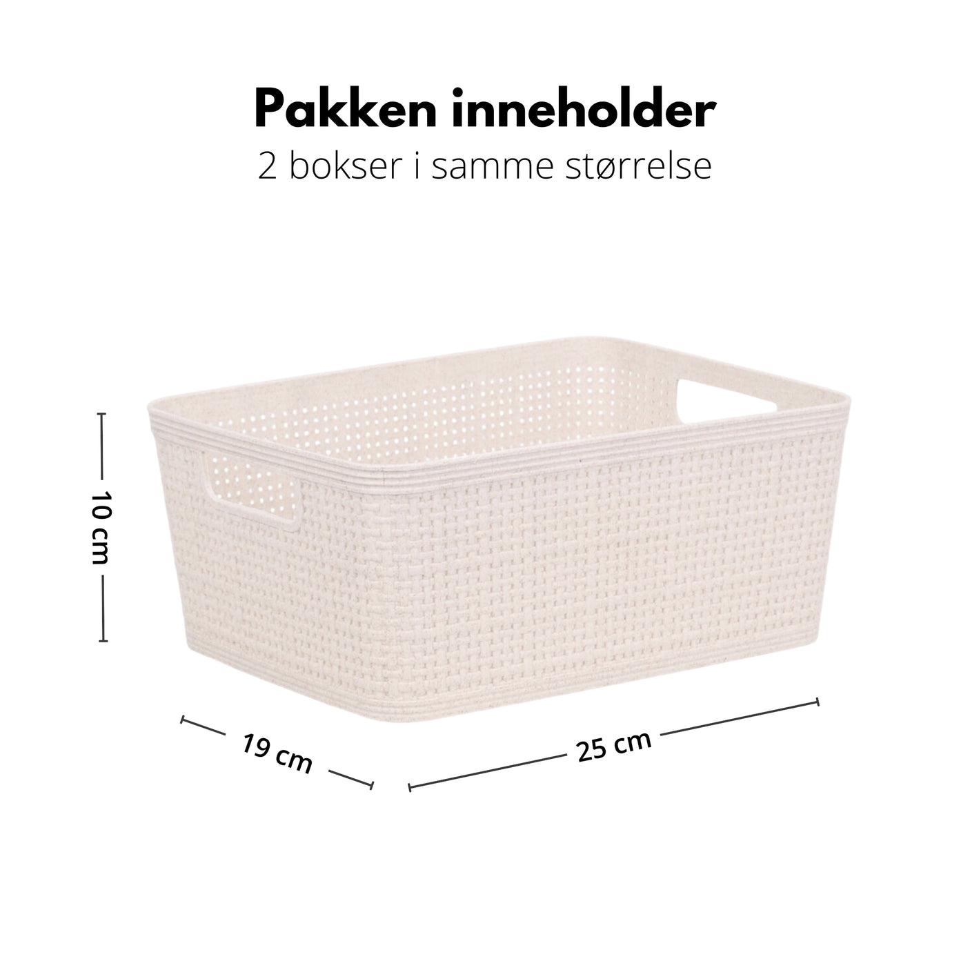 2-pk Oppbevaringskurv sandfarget 25 x 19 x 10 cm