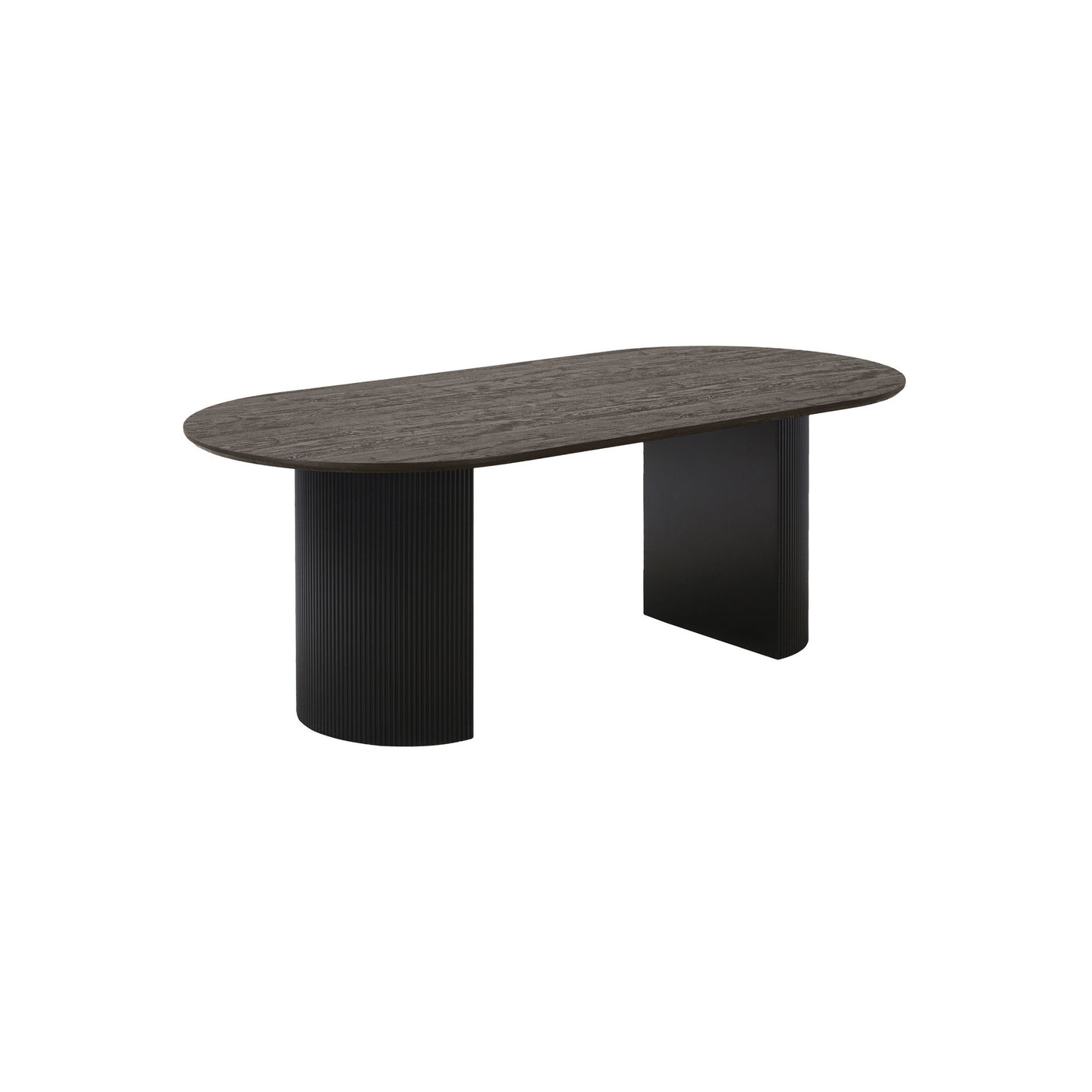 Boavista Dining Table i mørk brun MDF med ovalt design og svarte treben – moderne spisebord 210 cm for 6–8 personer.