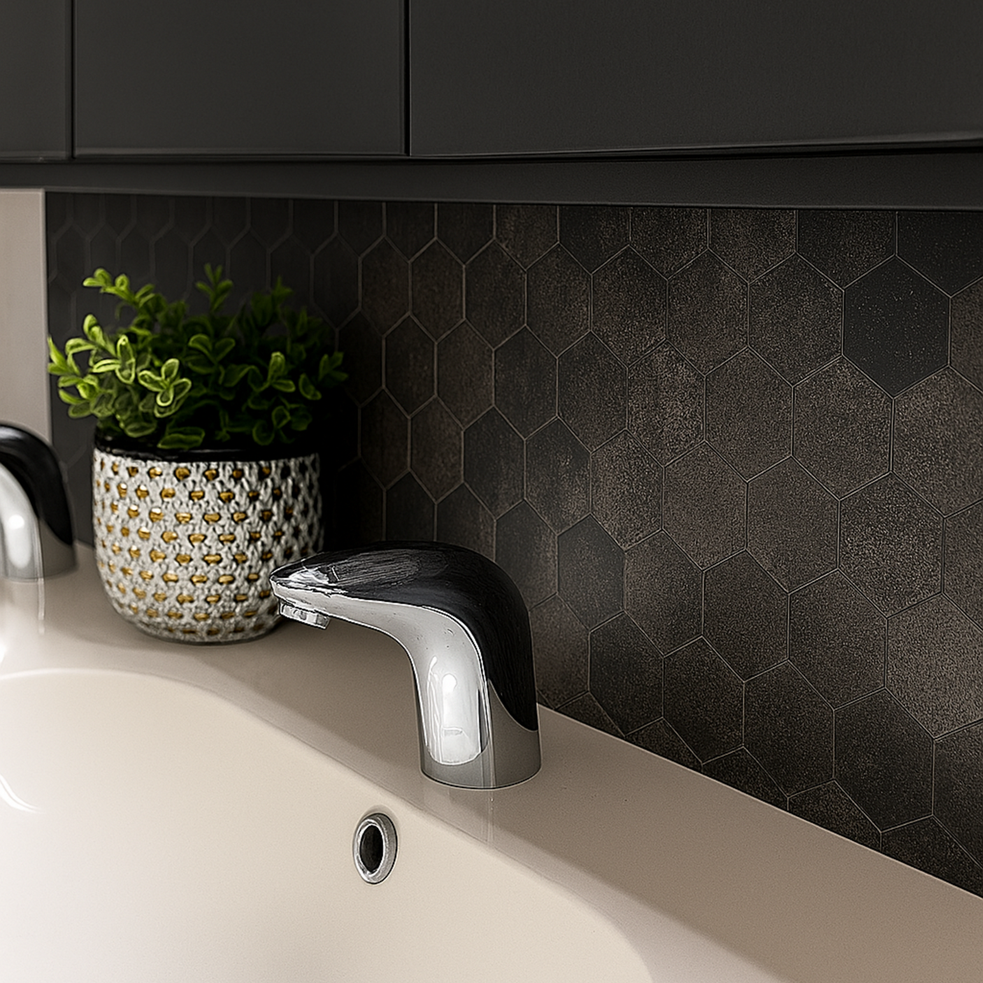 Hexagon mørkegrå betong selvklebende veggfliser