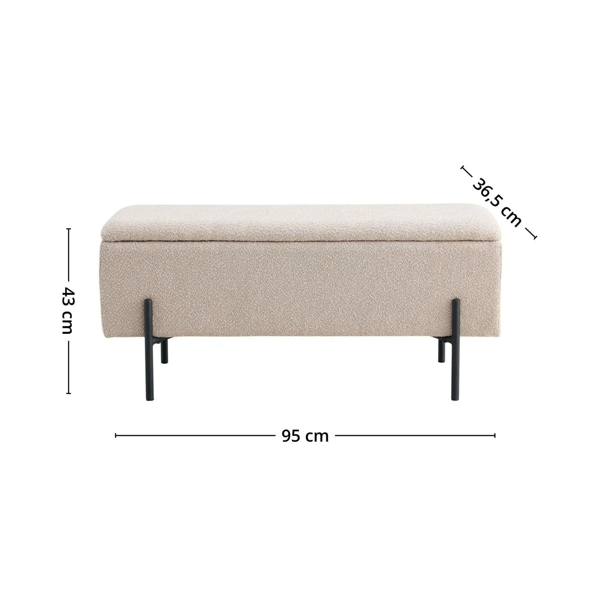 Watford benk med oppbevaring bouclé beige 95 cm - Lindas Dekor