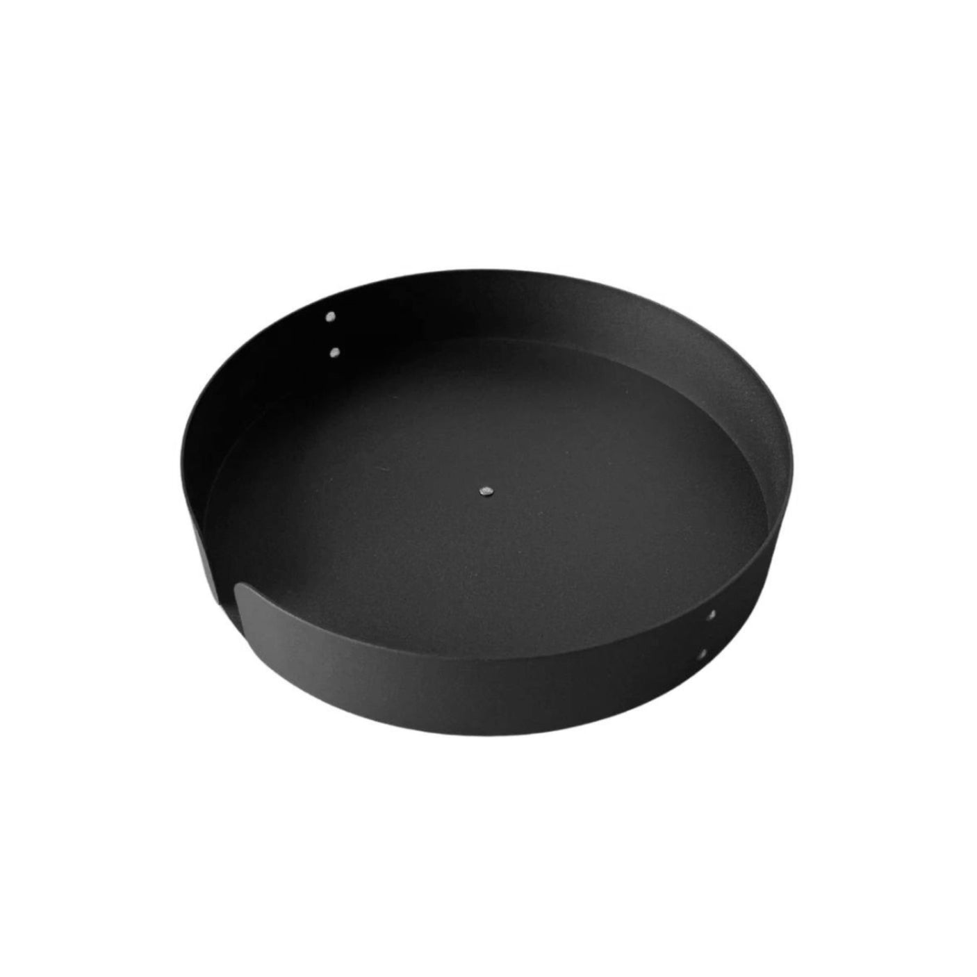 Minimalistisk sort snurrebrett i metall med høy kant – ideell for organisering av oljer, krydder og dekor på kjøkkenbenk eller i skap.