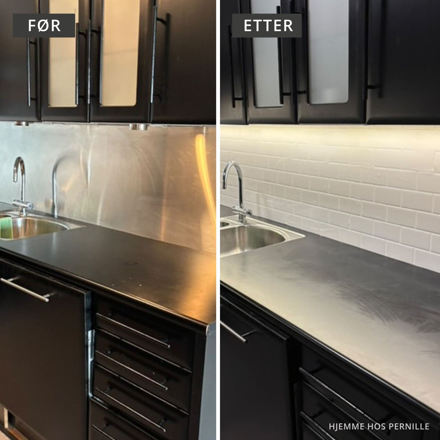 Moderne kjøkken med Subway hvite fliser brukt som backsplash – minimalistisk stil.