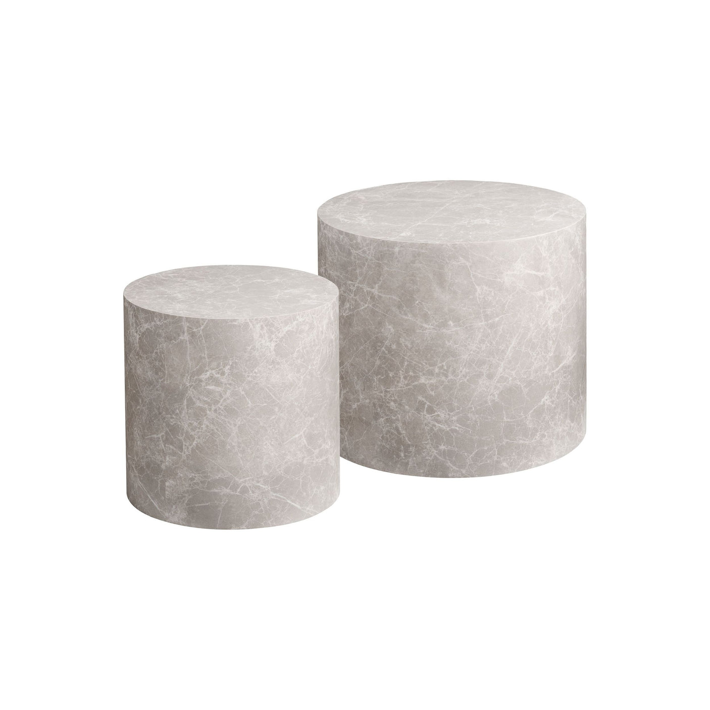 Prague Coffee Table sett med 2 runde sofabord i beige marmorlook – fleksibelt bordsett med moderne design