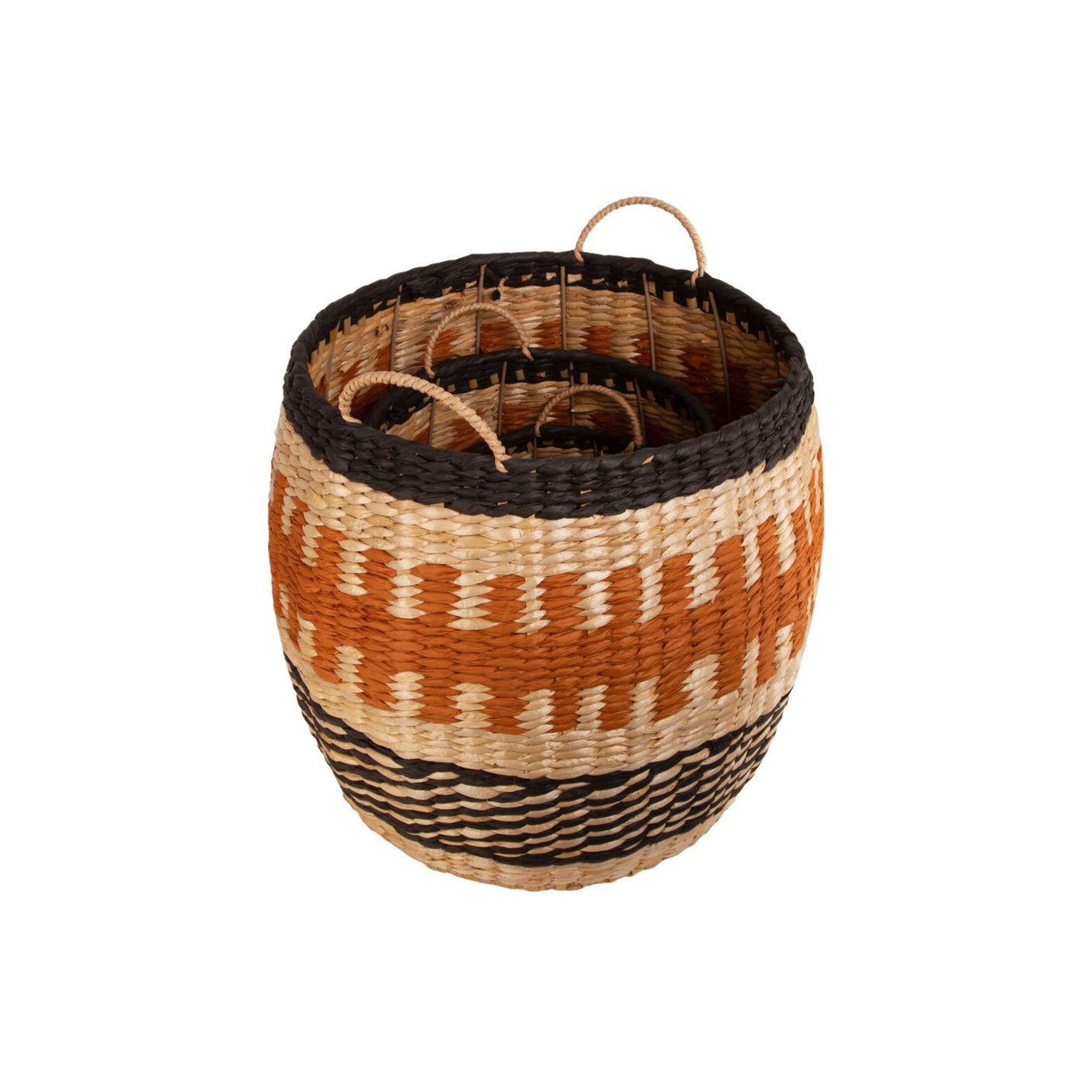 Sett med tre håndflettede kurver i naturfarget sjøgress – praktisk og dekorativ oppbevaring.