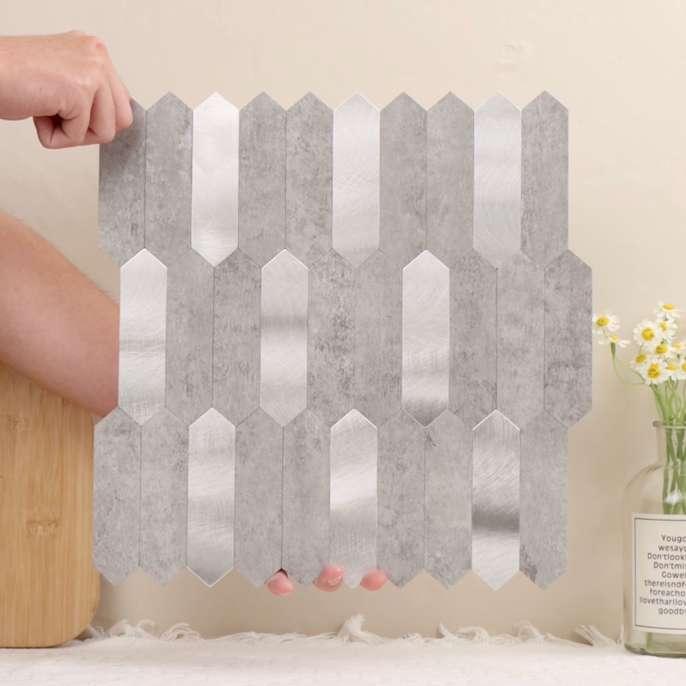 Stein lys grå hexagon selvklebende veggfliser