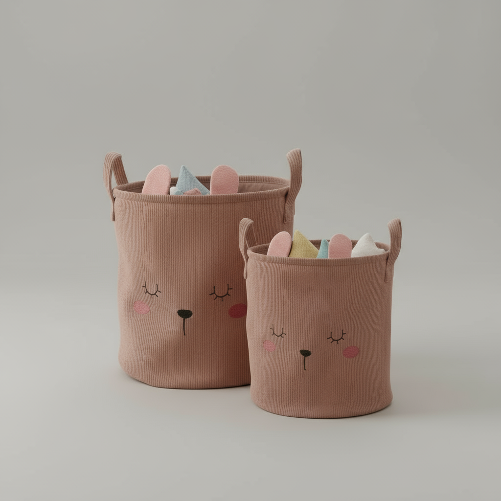 2-pk Stoffkurv med dyremotiv rosa