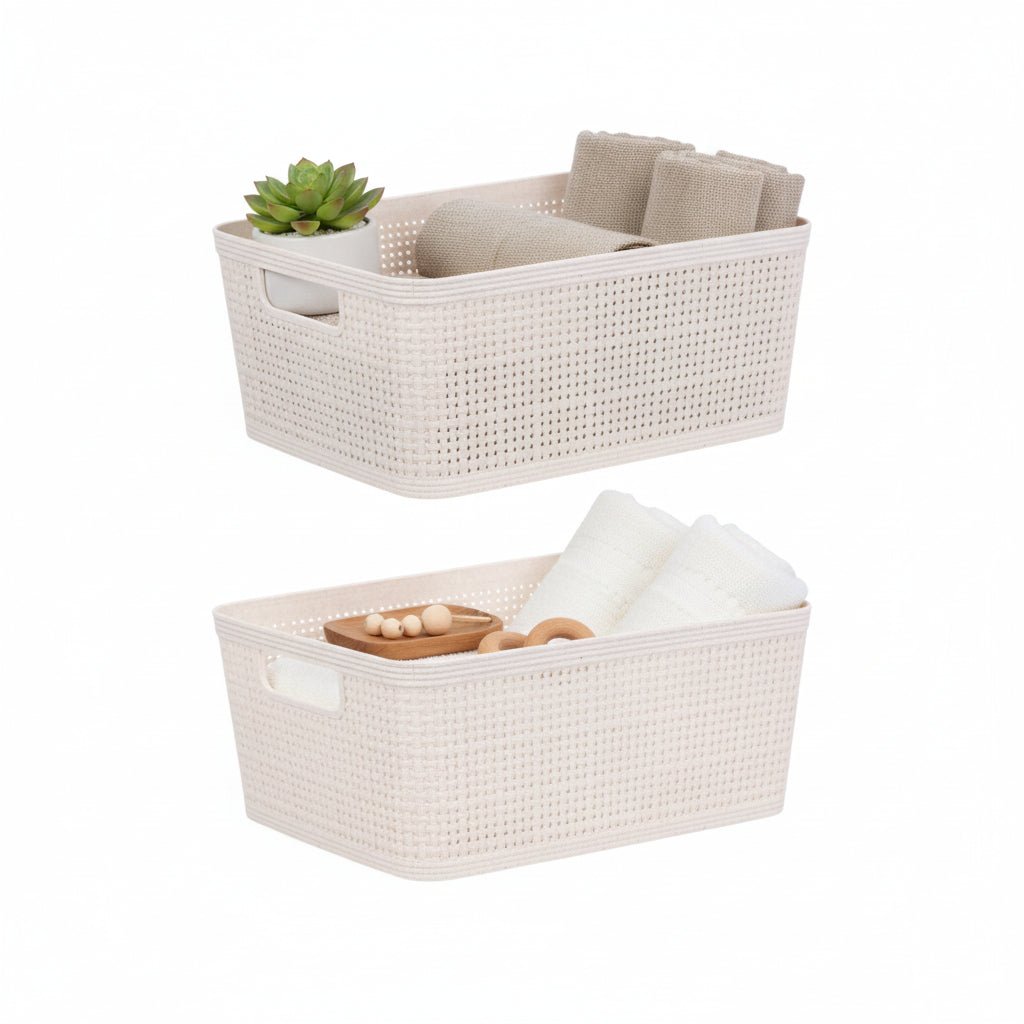 2 - pk Oppbevaringskurv sandfarget 25 x 19 x 10 cm - Lindas Dekor