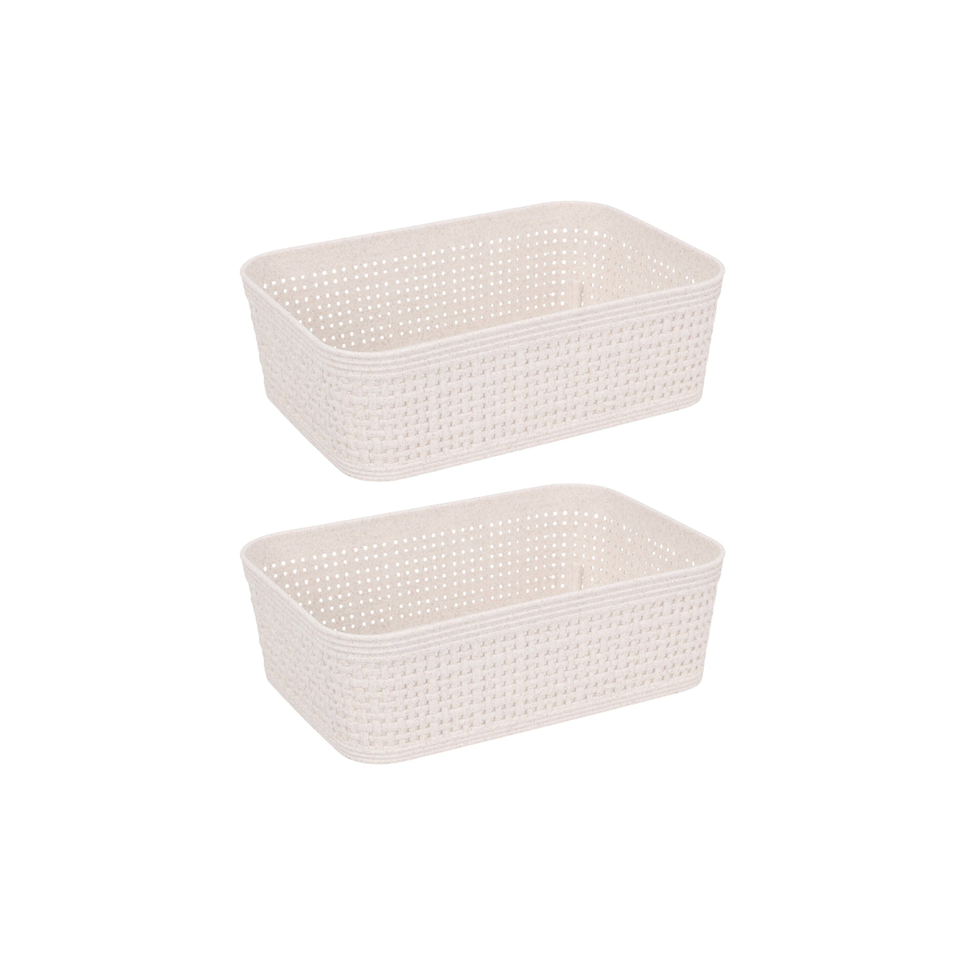 Sandfarget oppbevaringskurv 2-pakning vevd mønster plast 19x13,5 cm