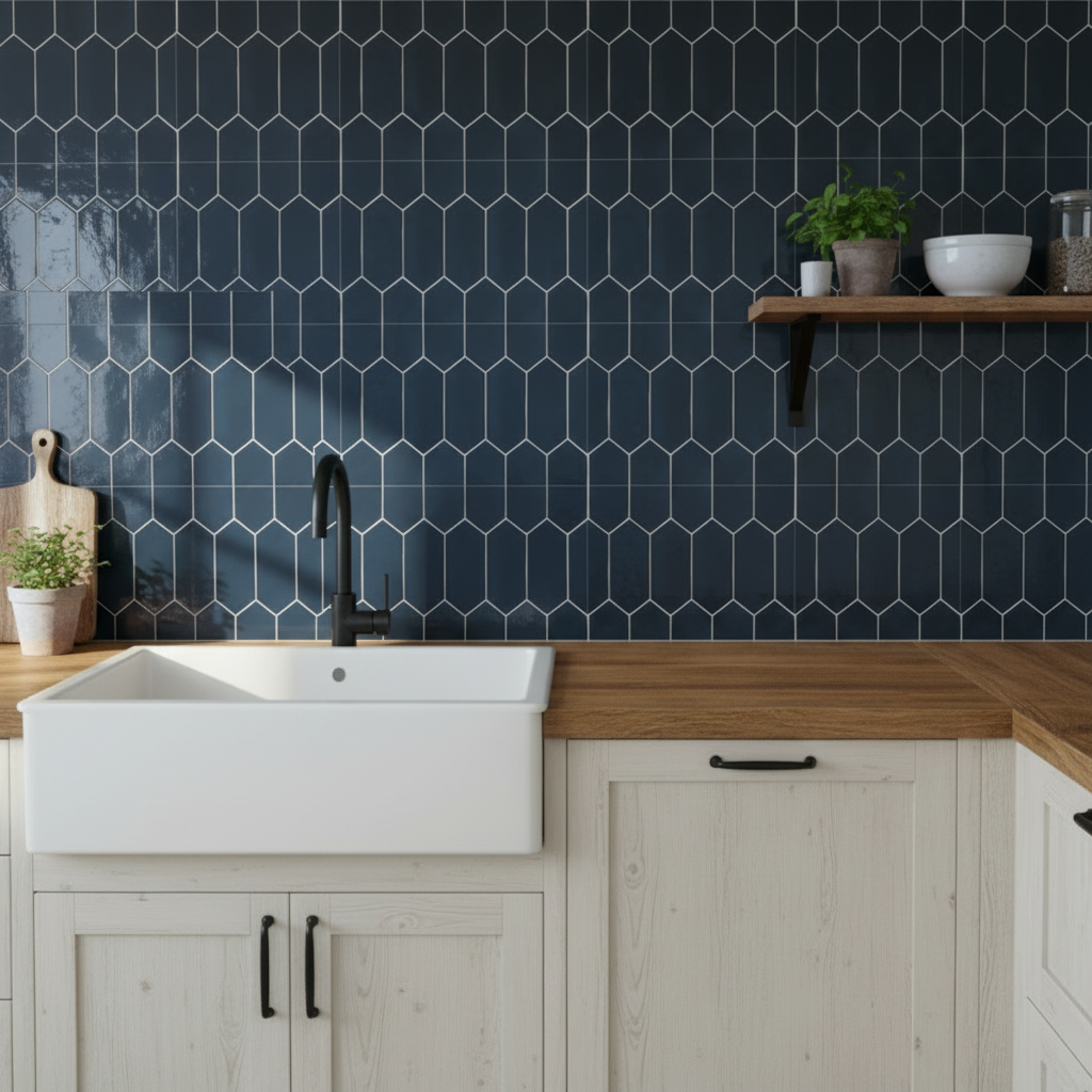 Mathilde Mørkeblå selvklebende fliser