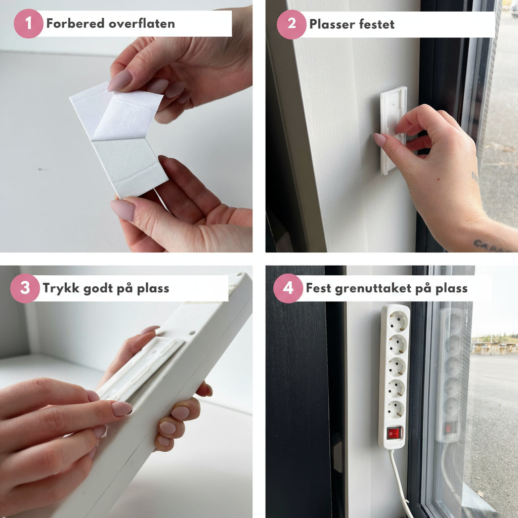 Ledningsholder festet på vegg for å holde grenuttak på plass