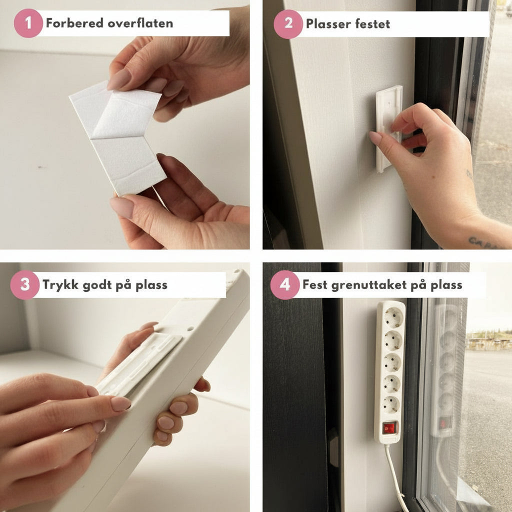 Ledningsholder festet på vegg for å holde grenuttak på plass