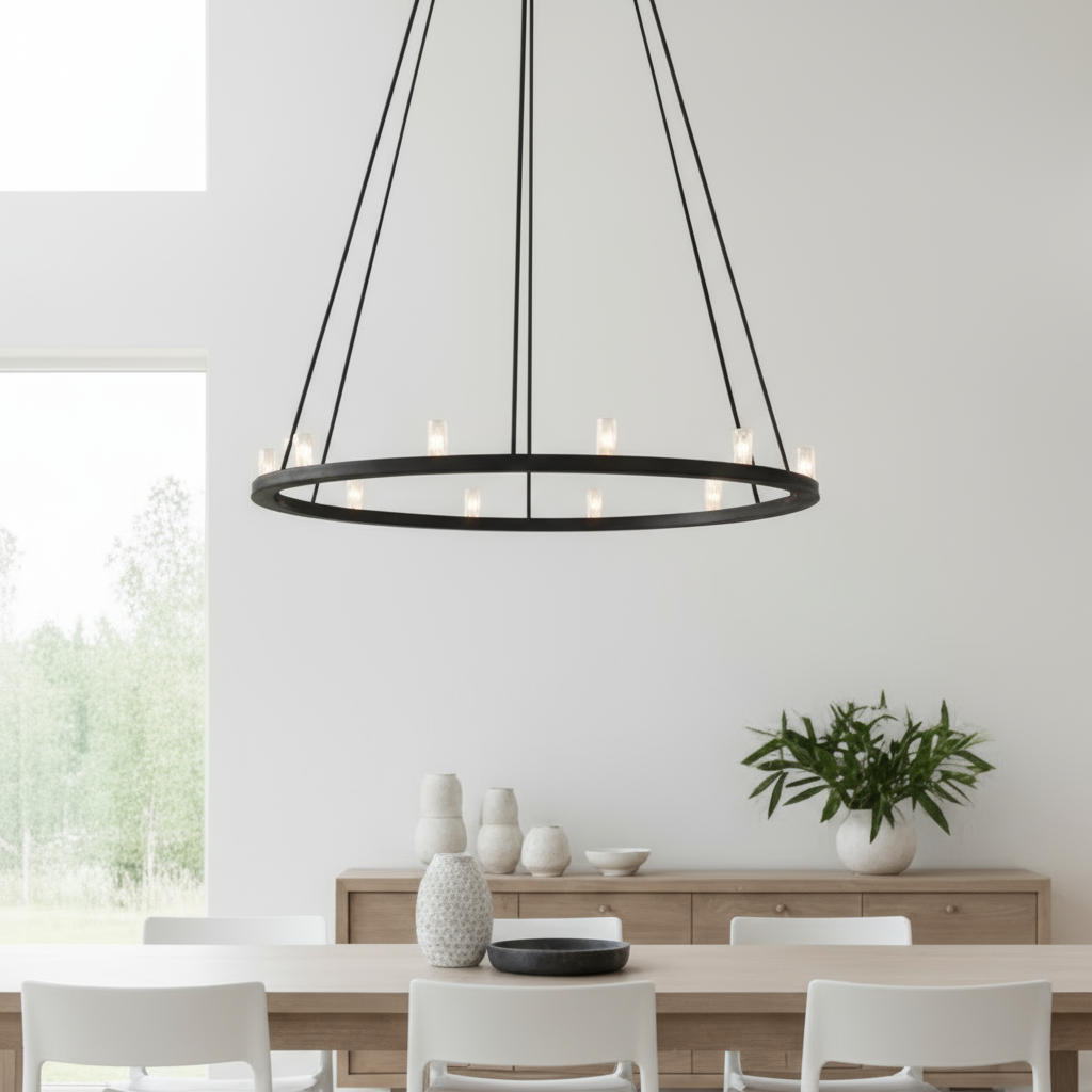 Taklampe rund 90 cm metall sort - Lindas Dekor