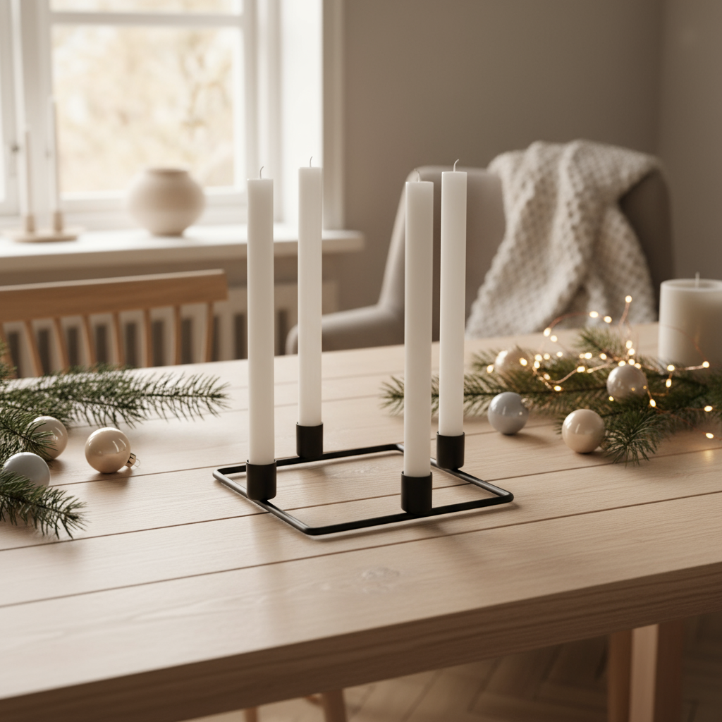 kvadratisk lysestake i metall til advent