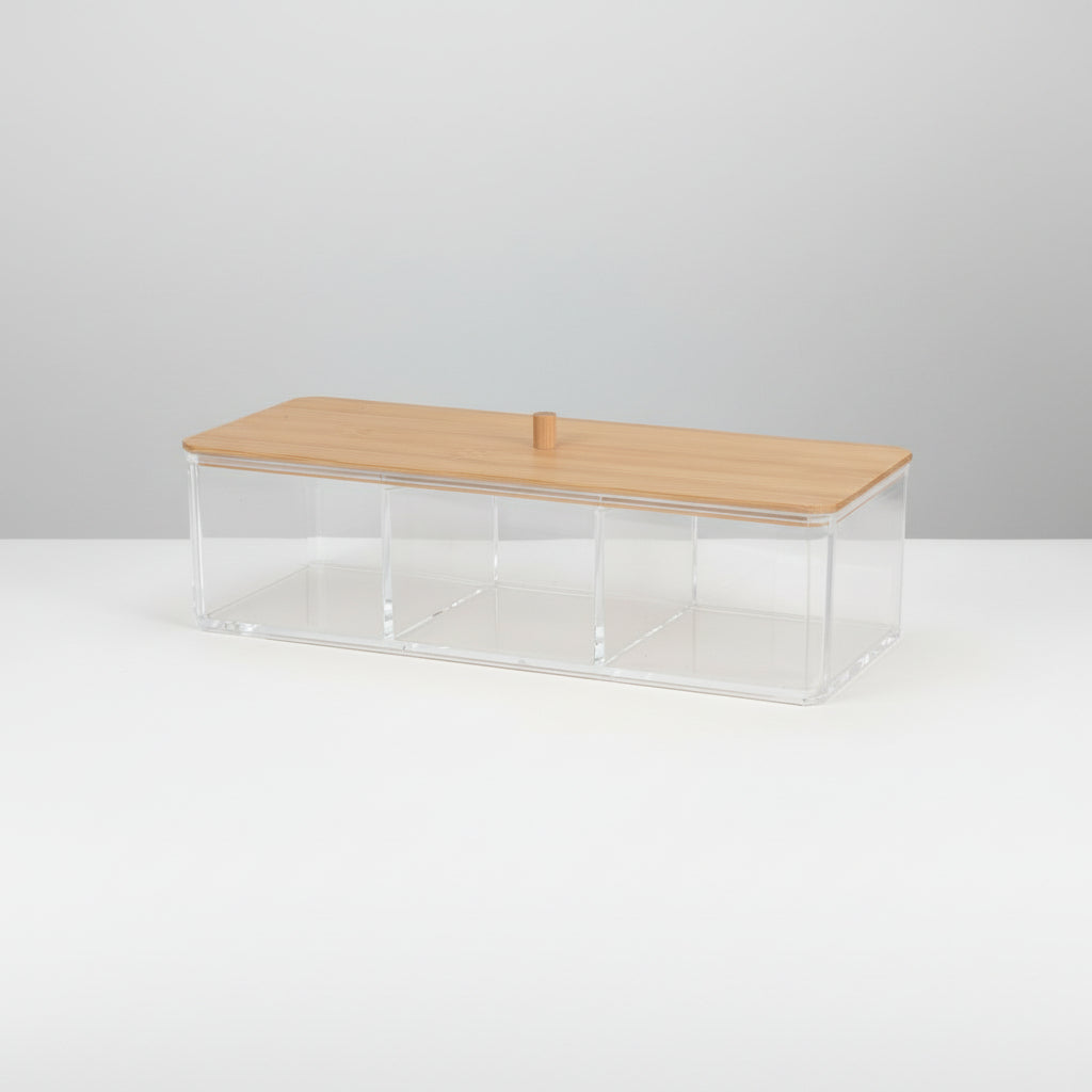 Oppbevaringsboks med lokk - romslig transparent organizer for sminkebord og bad