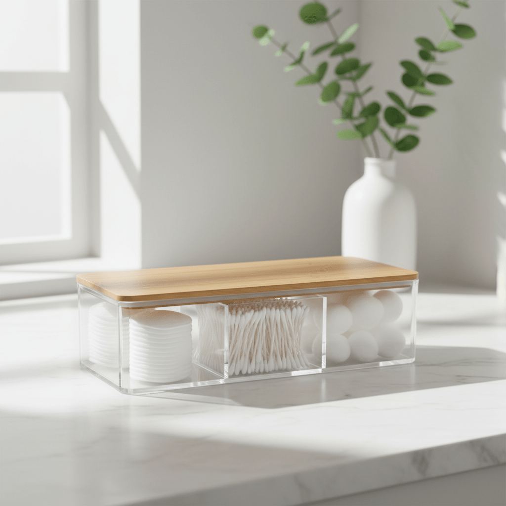 Oppbevaringsboks med bambuslokk pakke 23 x 9,5 x 6,5 cm - Lindas Dekor