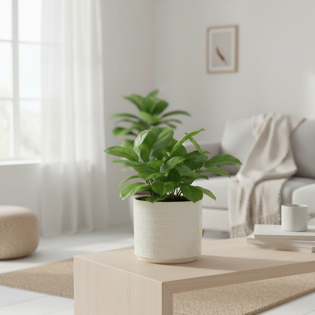 Firkantet blomsterpotte hvit glans 17 cm, large keramikkpotte for grønnplanter