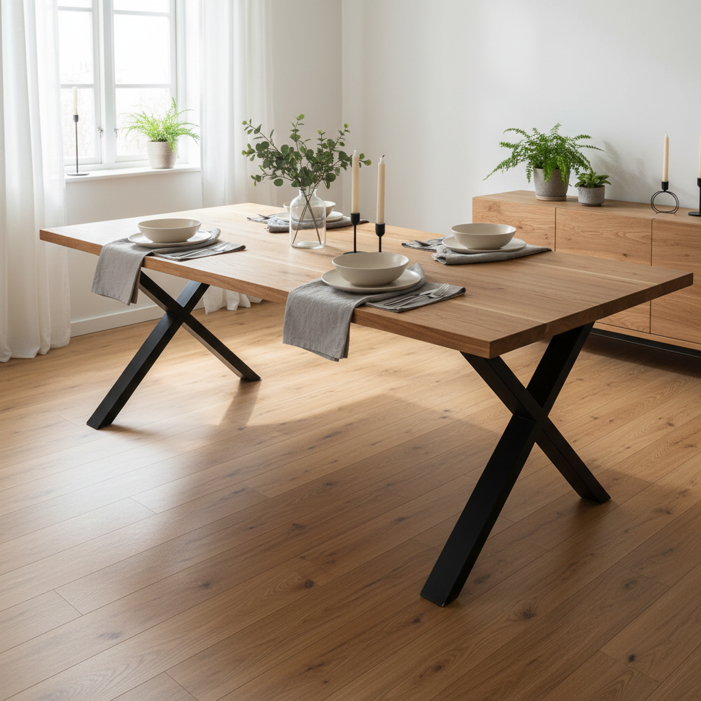 Toulon matbord naturlig ek 240 cm med vågkant och stålben - House Nordic