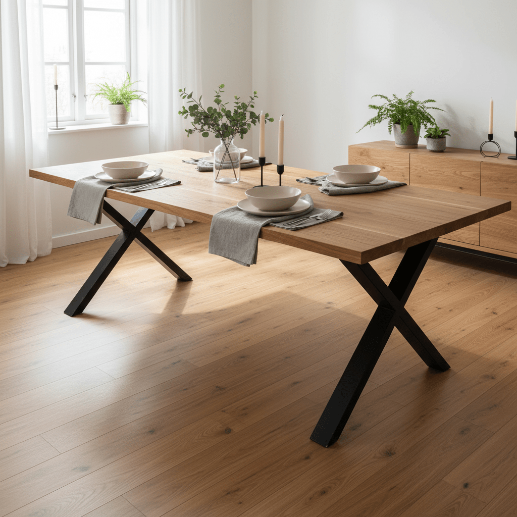 Toulon spisebord naturlig eg 240 cm med bølgekant og stålben - House Nordic