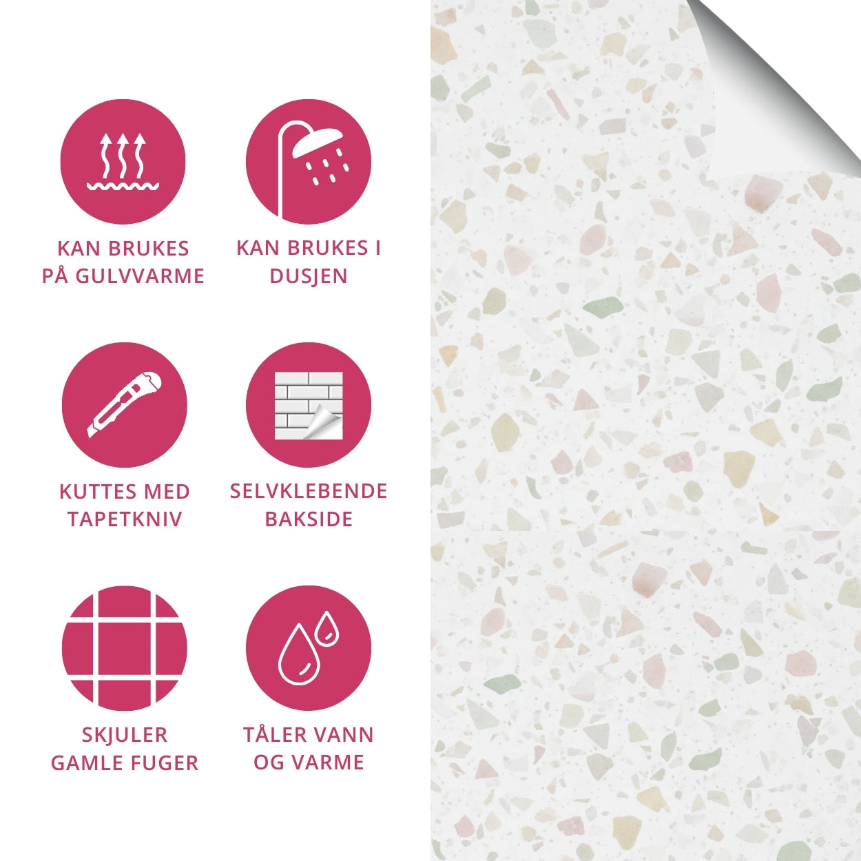 Lisboa Terazzo hvit selvklebende veggfliser