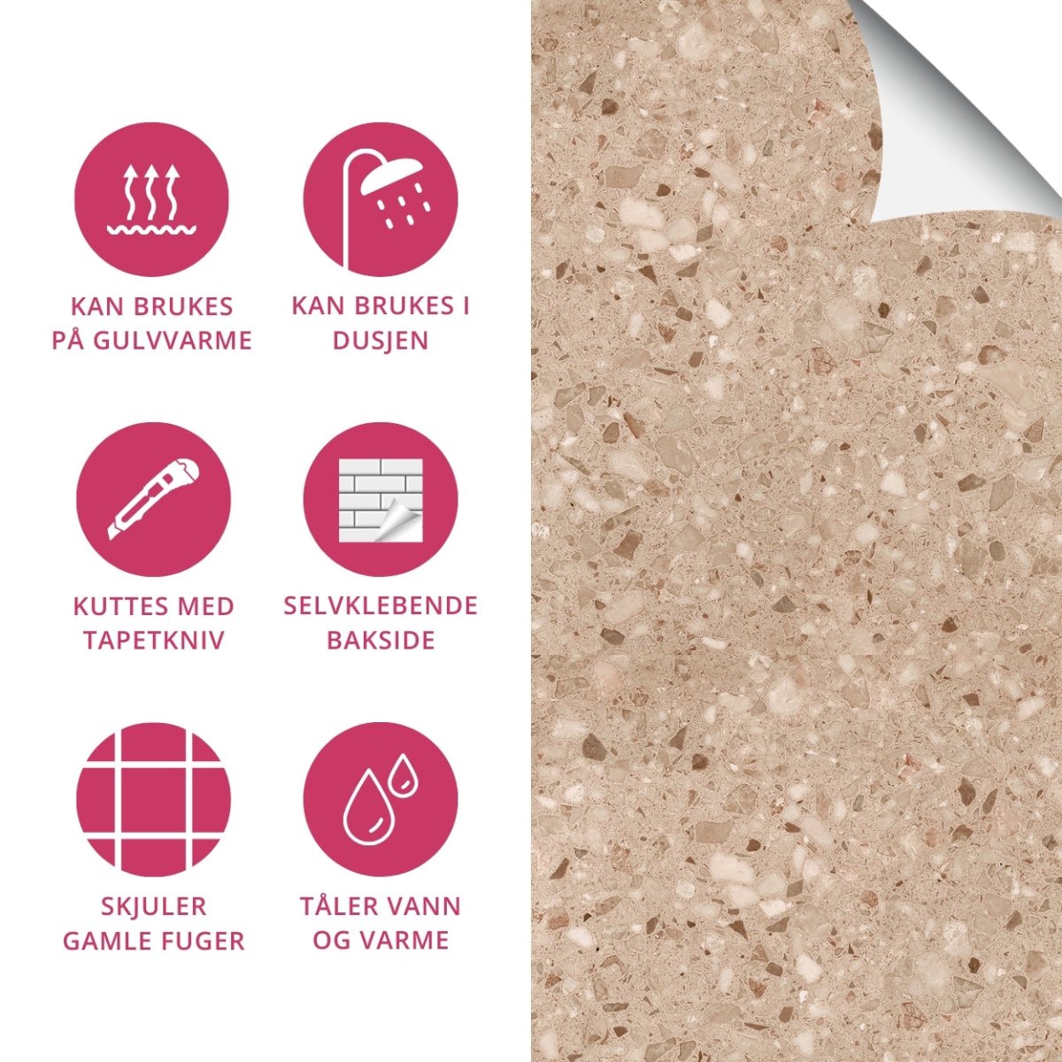 8 - pk Lisboa Terrazzo sand selvklebende fliser - Lindas Dekor