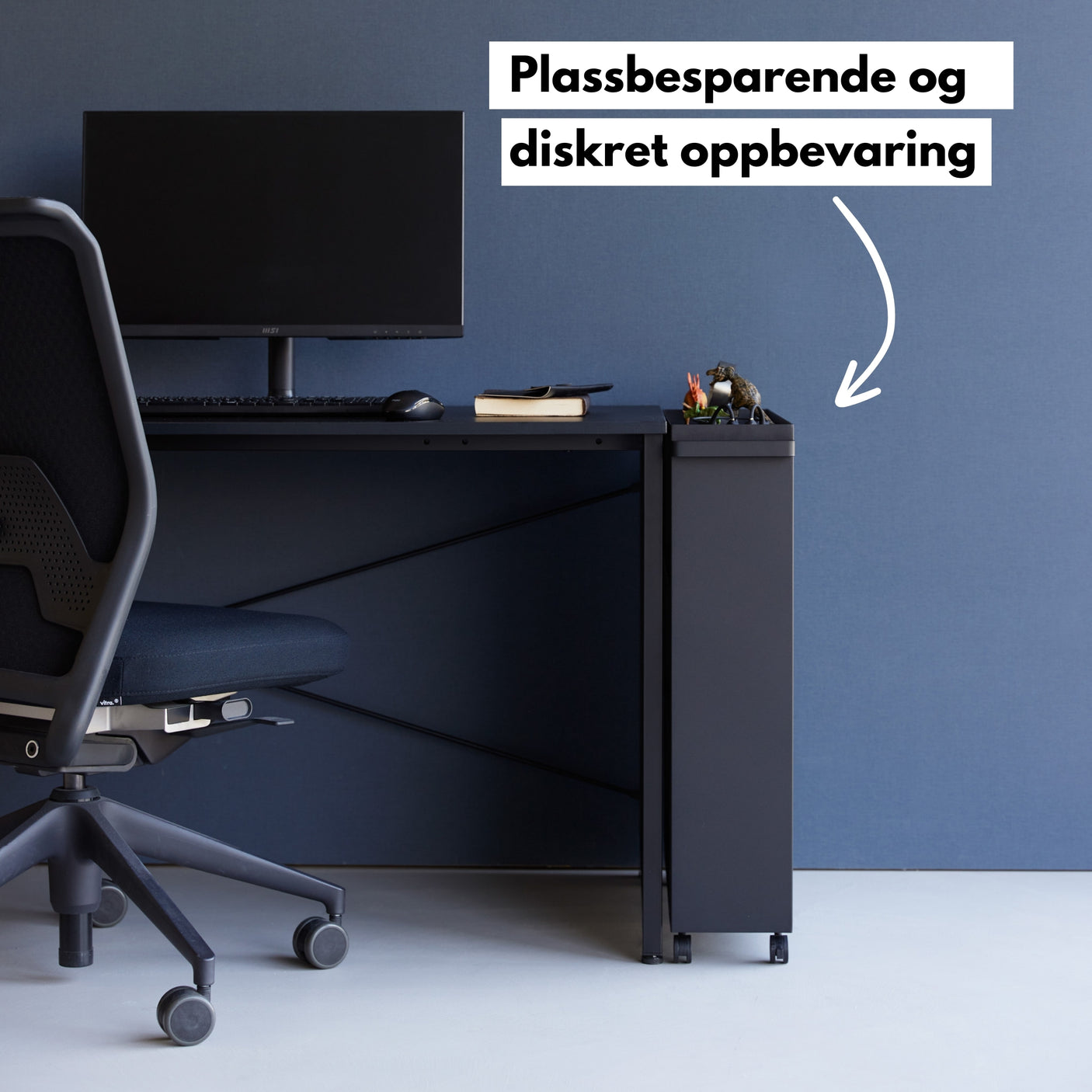 Stor oppbevaringsvogn med hjul, sort 70 x 59 cm