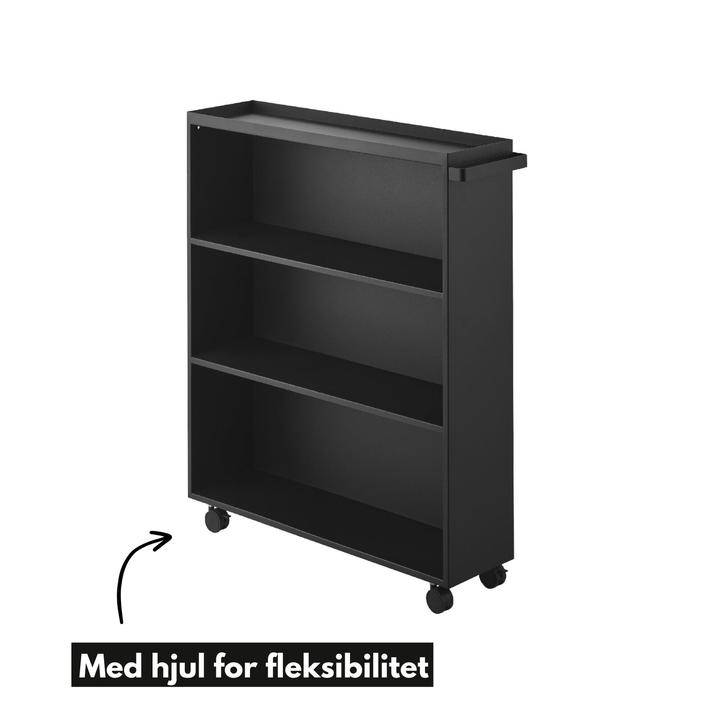 Stor oppbevaringsvogn med hjul, sort 70 x 59 cm