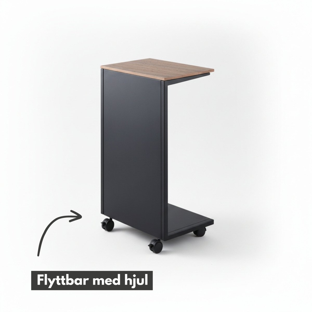 Sidebord med hjul sort 55 x 31 cm - Lindas Dekor