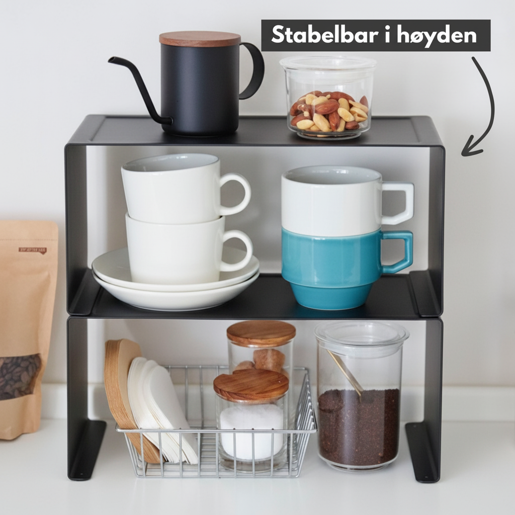 Stabelbar hylle smal sort 30,5 x 14 cm