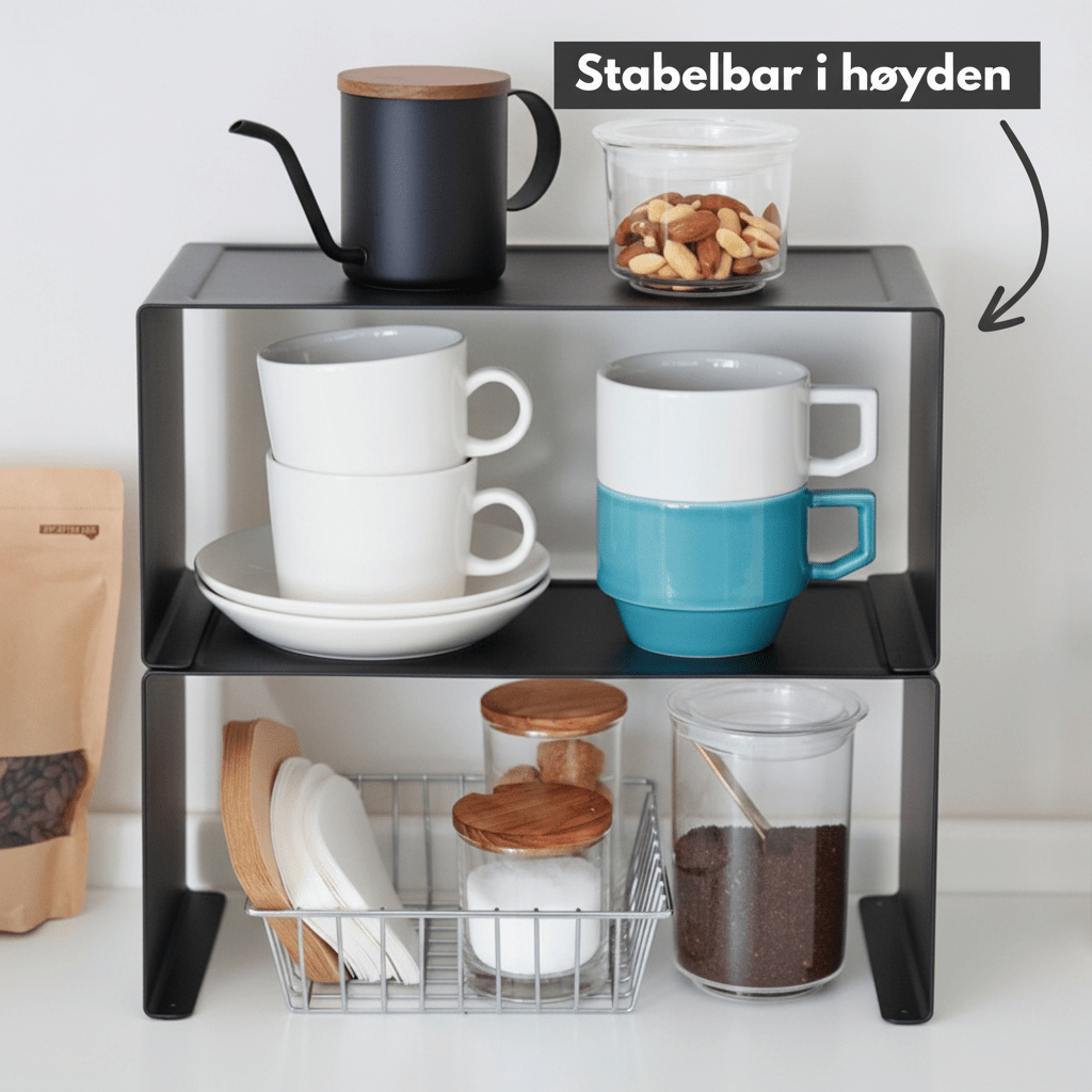 Stabelbar hylle smal sort 30,5 x 14 cm - Lindas Dekor