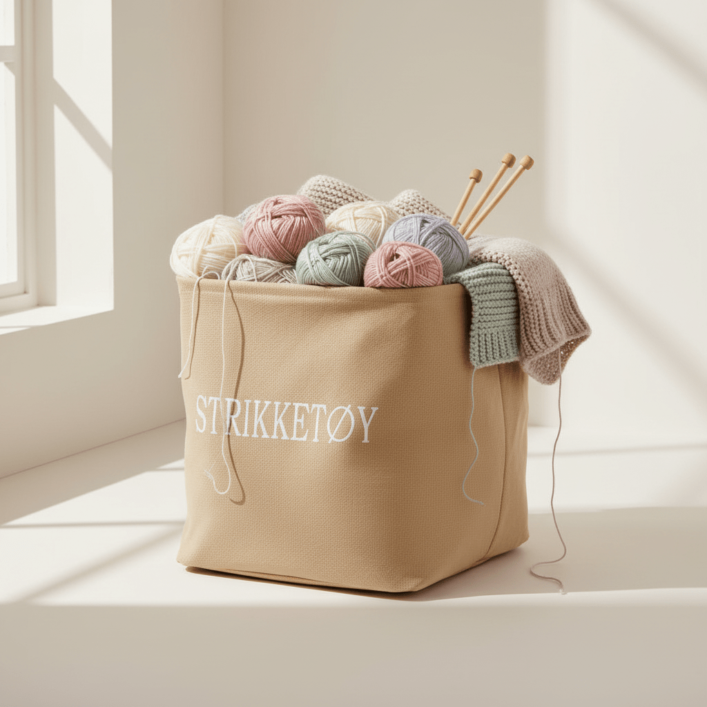 Kurv Strikketøy beige - Lindas Dekor