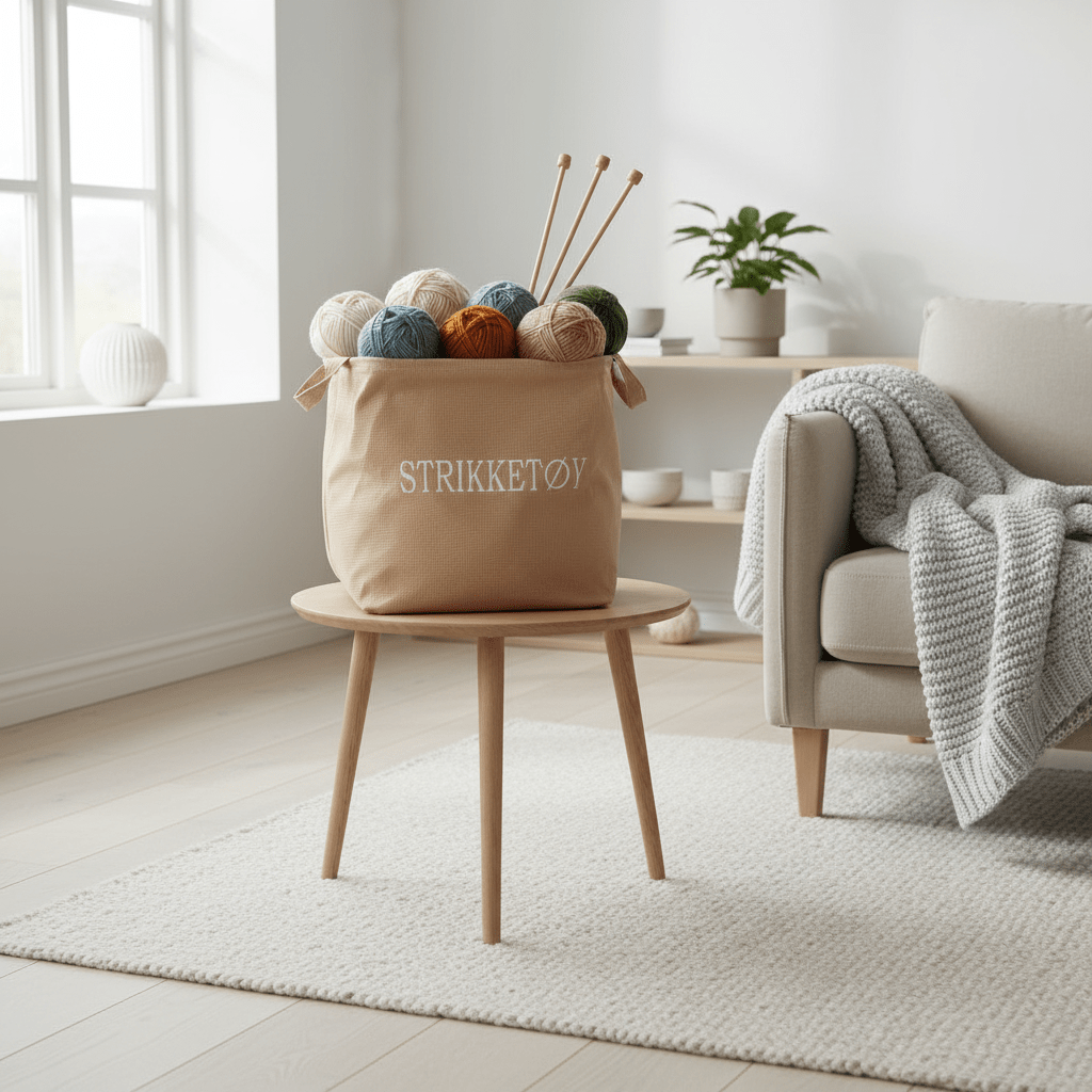 Kurv Strikketøy beige - Lindas Dekor