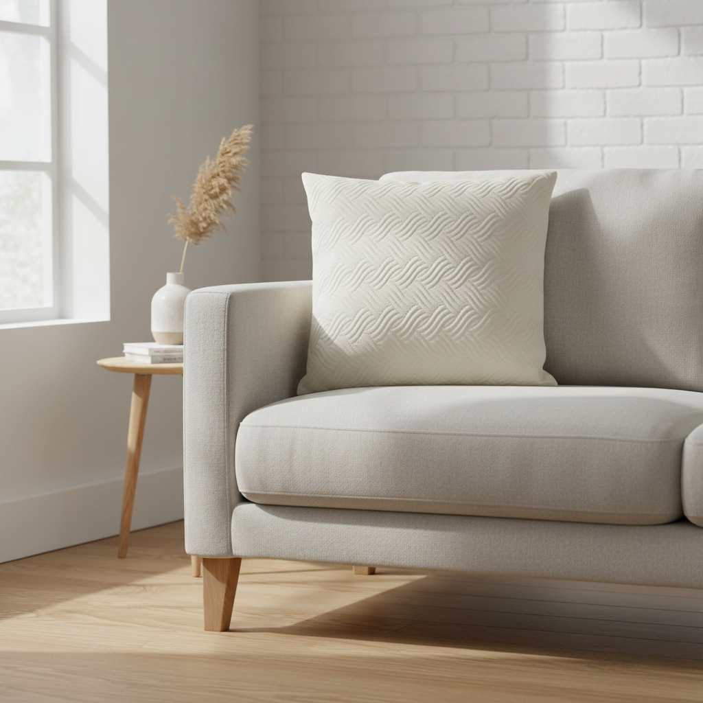 Putetrekk i kremhvit velur med wave-struktur 45x45 cm, luksuriøs tekstur"