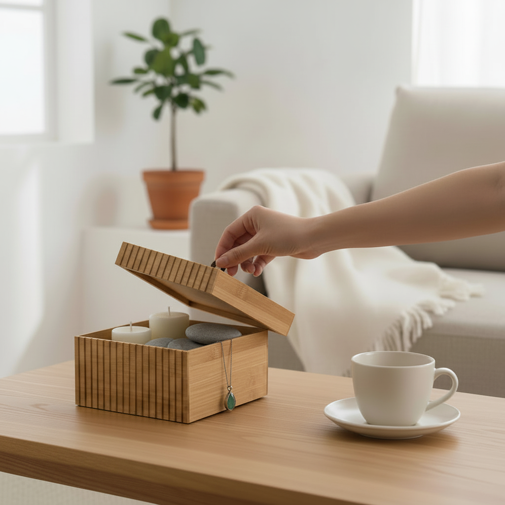 Bambus oppbevaringsboks 15x15x7cm - stilren organisering til hjemmet