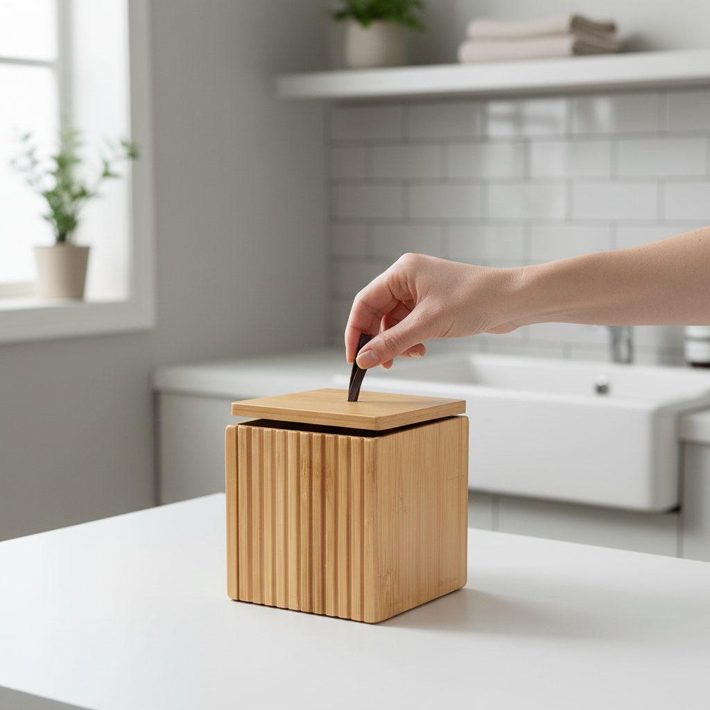 Boks bambus m/skinnstropp 9 x 9 cm